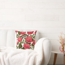 Aquarellfarbene Rote Rose Bouquet Throw PillowWate
