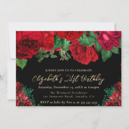 Aquarellfarbene Rote Rosen 21. Geburtstag Einladung