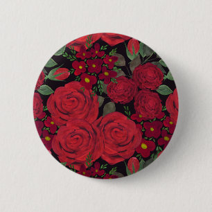 Aquarellfarbene rote Rosen auf schwarz Button
