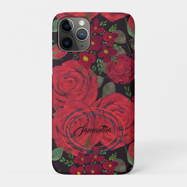Aquarellfarbene rote Rosen auf schwarz Case-Mate iPhone Hülle (Rückseite)