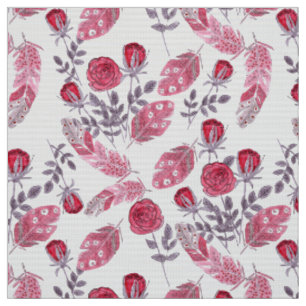 Aquarellfarbene rote Rosen Blume federn Weiß Stoff