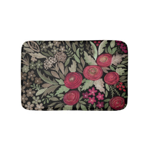 Aquarellfarbene rote Rosen Blume kleine Blumengrün Badematte