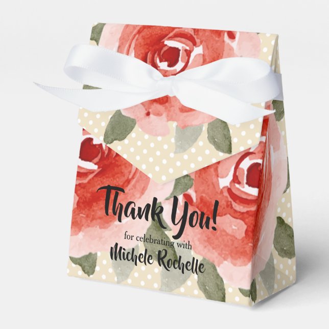 Aquarellfarbene Rote Rosen mit Blumenzelt Geschenkschachtel (Vorderseite)