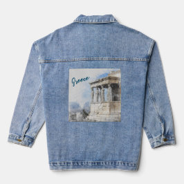 Aquarellfarbene Ruinen antiker Gebiete in Athen Gr Jeansjacke