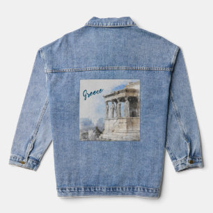 Aquarellfarbene Ruinen antiker Gebiete in Athen Gr Jeansjacke