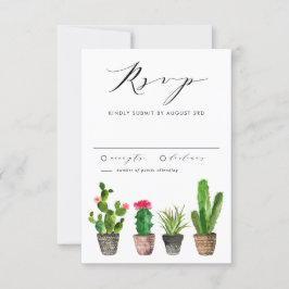 Aquarellfarbene Säkulente und Kakteen Hochzeiten RSVP Karte
