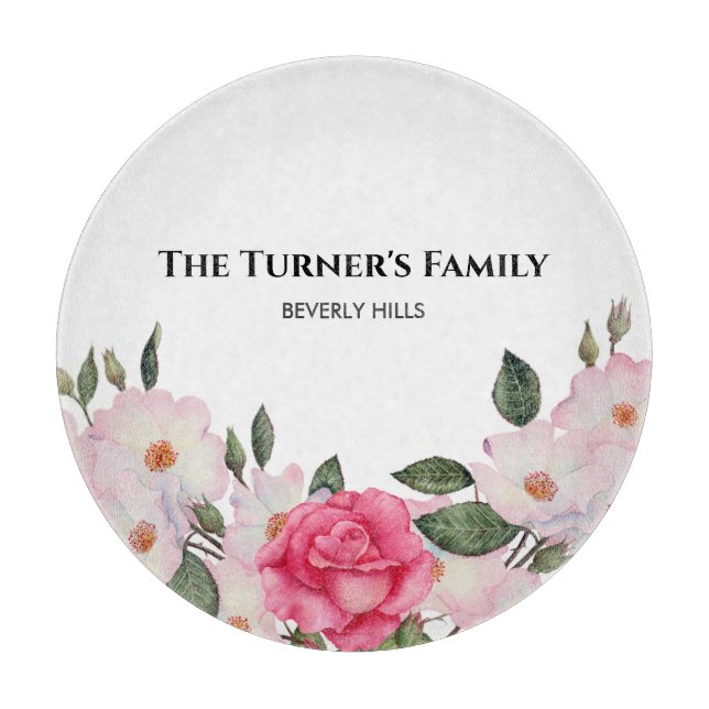 Aquarellfarbene, sanfte, rosa, weiße Rosen - Illus Schneidebrett (Vorderseite)