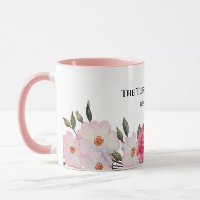 Aquarellfarbene, sanfte, rosa, weiße Rosen - Illus Tasse (Links)