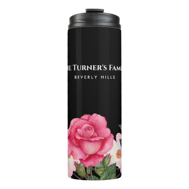 Aquarellfarbene, sanfte, rosa, weiße Rosen - Illus Thermosbecher (Vorderseite)
