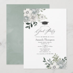 Aquarellfarbene Silber-Sage-Bläschen-Graduierungsp Einladung