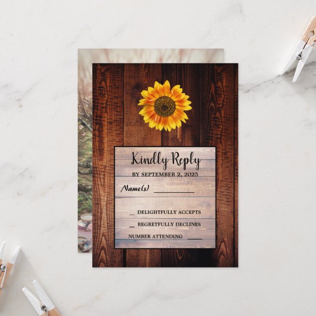 Aquarellfarbene Sonnenblume Land Hochzeit UAWG Einladung (Vorderseite/Rückseite Beispiel)