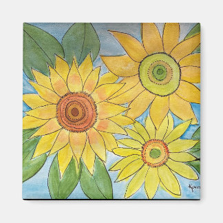 Aquarellfarbene Sonnenblumen auf einem Magneten Magnet