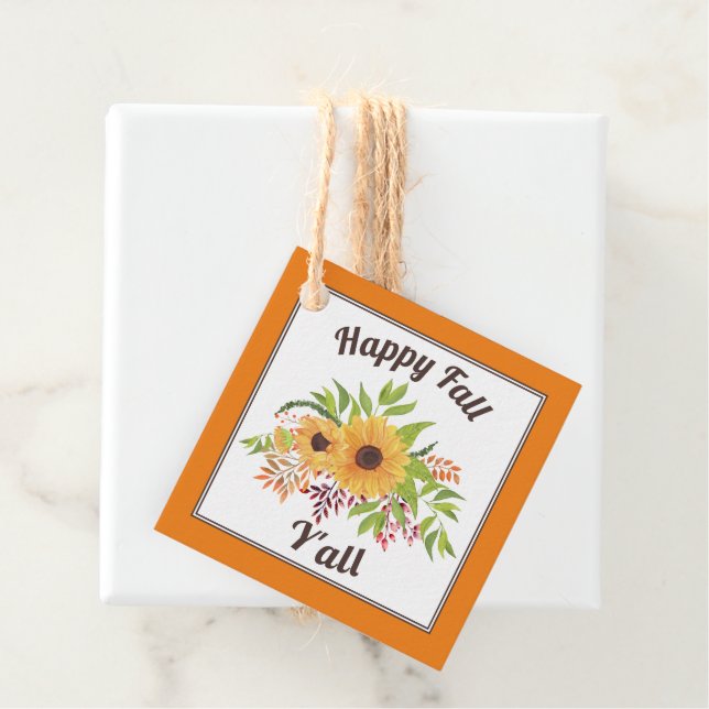 Aquarellfarbene Sonnenblumen Orangenfall Y'all Geschenkanhänger (Beispiel)