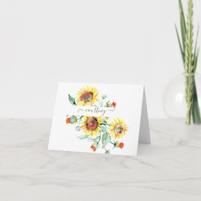 Aquarellfarbene Sonnenblumen personalisierte Karte (Vorderseite)