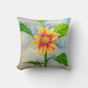 Aquarellfarbene Sonnenblumenmalerei Kissen