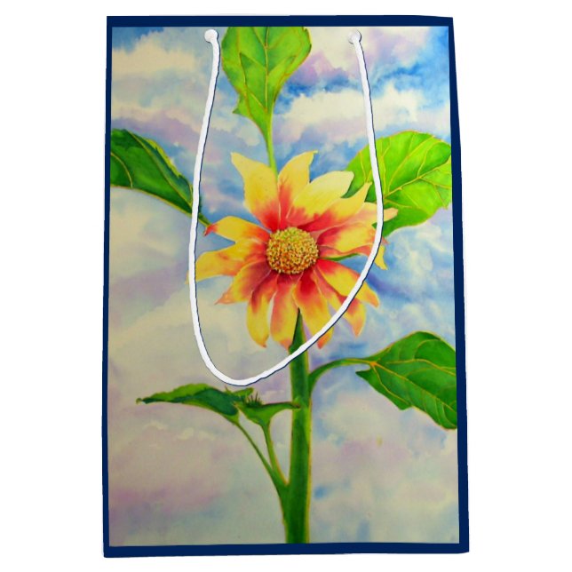 Aquarellfarbene Sonnenblumenmalerei Mittlere Geschenktüte (Vorderseite)