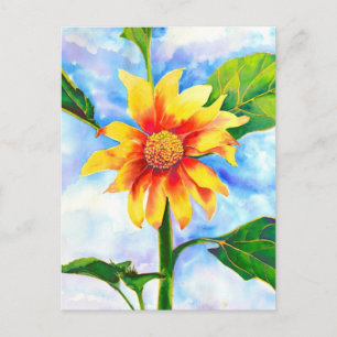 Aquarellfarbene Sonnenblumenmalerei Postkarte