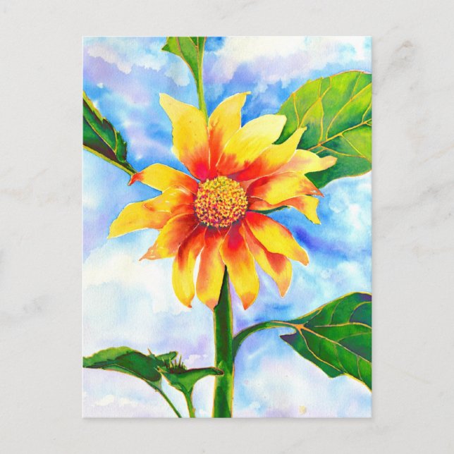 Aquarellfarbene Sonnenblumenmalerei Postkarte (Vorderseite)