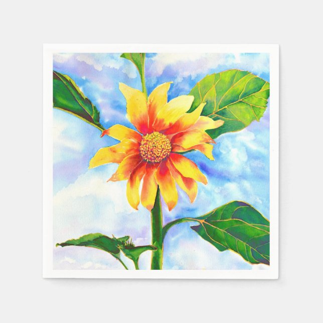 Aquarellfarbene Sonnenblumenmalerei Serviette (Vorderseite)