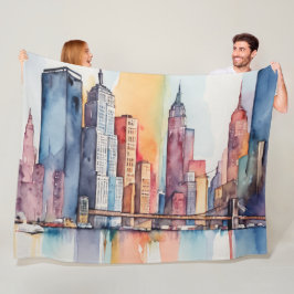 Aquarellfarbene Stadtbilder Skyscapers Fleecedecke