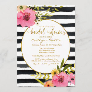 Aquarellfarbene Streifen Bright Floral Brautparty Einladung