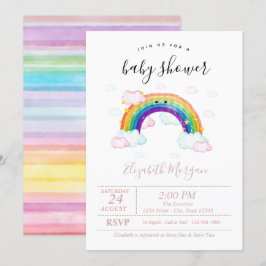 Aquarellfarbene Streifen Rainbow Babydusche Einladung