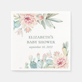 Aquarellfarbene Sukkulente Babydusche. Blumenkaktu Serviette