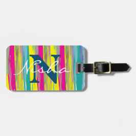 Aquarellfarbene Textur Blaues weißes Monogramm Gepäckanhänger