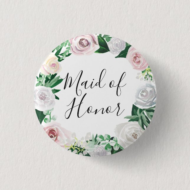 Aquarellfarbene Trauzeugin Weiß Grün Button (Vorderseite)