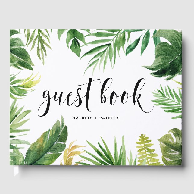 Aquarellfarbene tropische Blätter Gästebuch (Vorderseite)