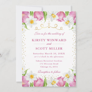 Aquarellfarbene Tulpen und Affodien Hochzeiten Einladung