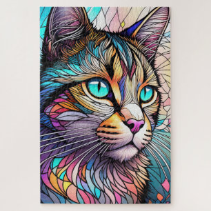 Aquarellfarbene, verglaste Katze
