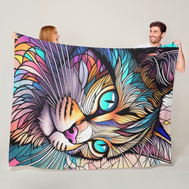 Aquarellfarbene, verglaste Katze Fleecedecke (Beispiel)