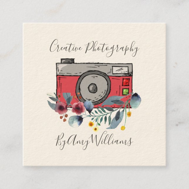 Aquarellfarbene Vintage Fotografie Quadratische Visitenkarte (Vorderseite)