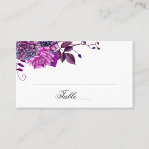 Aquarellfarbene violette Blumen. Blütenhochzeit Li Platzkarte