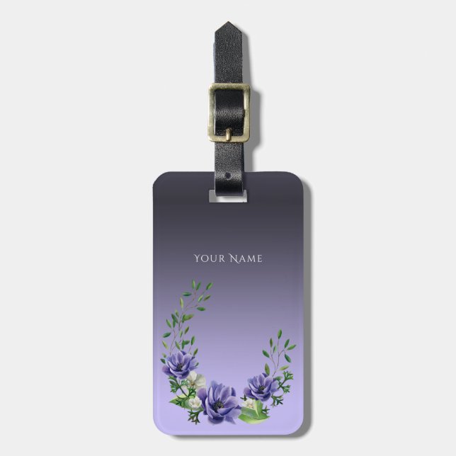 Aquarellfarbene violette Blumen Gepäckmarke Gepäckanhänger (Vorderseite vertikal)