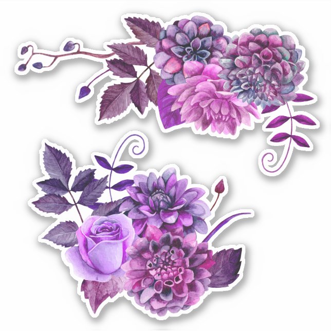 Aquarellfarbene violette Blumen. Lilac Gartenblume Aufkleber (Vorderseite)
