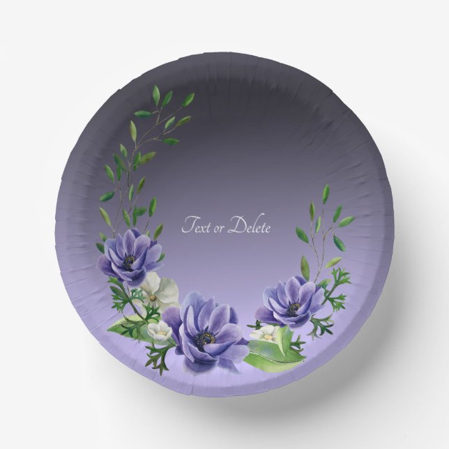 Aquarellfarbene violette Blumen Papierschale Pappteller (Vorderseite)