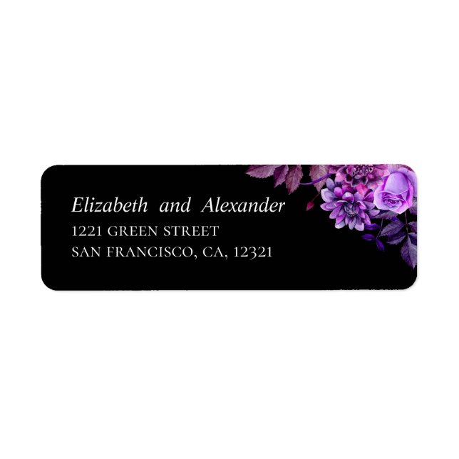 Aquarellfarbene violette Blumen. Schwarze Hochzeit (Vorne)