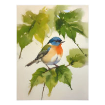 Aquarellfarbene Vogelkunst - Handgemalt
