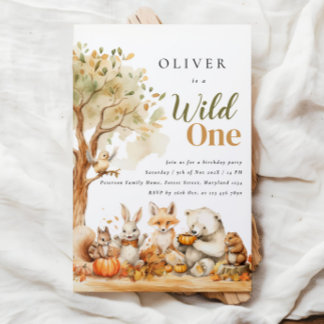 Aquarellfarbene Waldtiere 1. Geburtstag Einladung