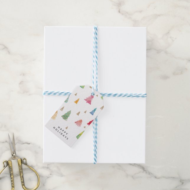 Aquarellfarbene Weihnachtsbäume Geschenkanhänger (Mit Garn)