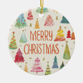 Aquarellfarbene Weihnachtsbäume Keramik Ornament