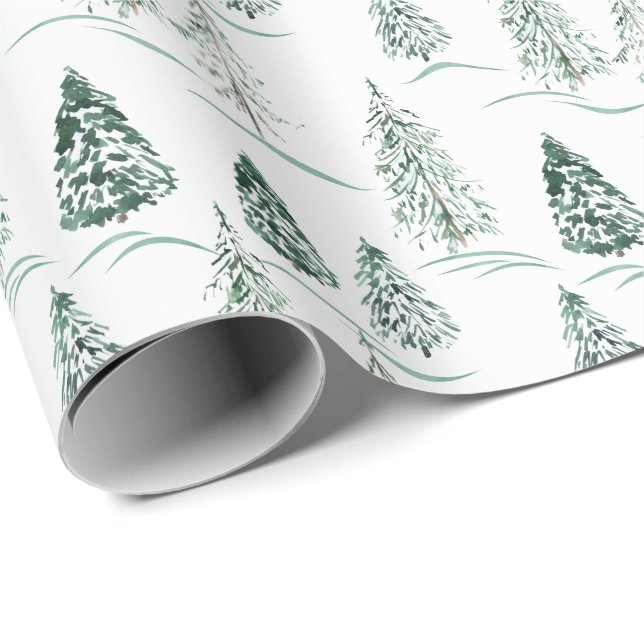 Aquarellfarbene Weihnachtsbäume. Winterwald. Geschenkpapier (Rolleneckpunkt)