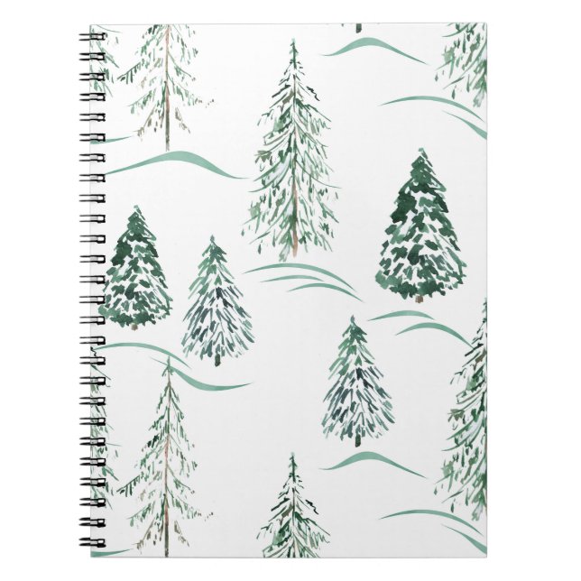 Aquarellfarbene Weihnachtsbäume. Winterwald. Notizblock (Vorderseite)