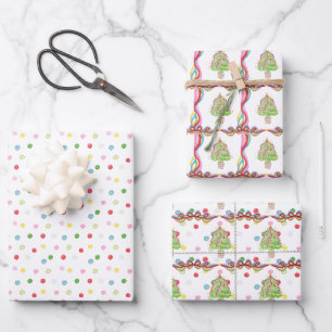 Aquarellfarbene Weihnachtsbaumen Geschenkpapier Set