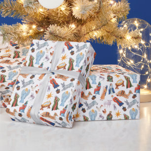 Aquarellfarbene Weihnachtskrippen Geschenkpapier
