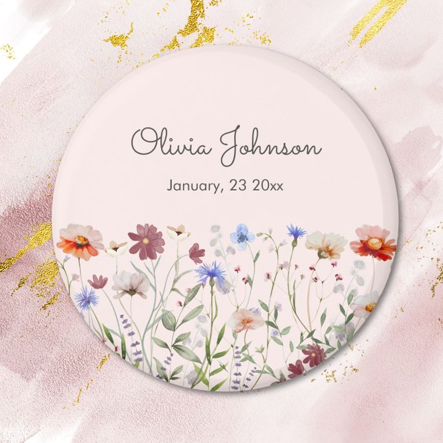 Aquarellfarbene Wildblume Baby Birth Keepake Magnet (close up)