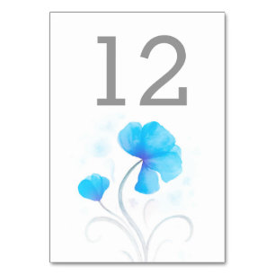 Aquarellfarbene Wildblume Blaue Hochzeit Tischnumm Tischnummer