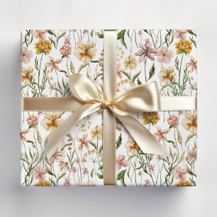 Aquarellfarbene Wildblume Blumenmuster Geschenkpapier Set